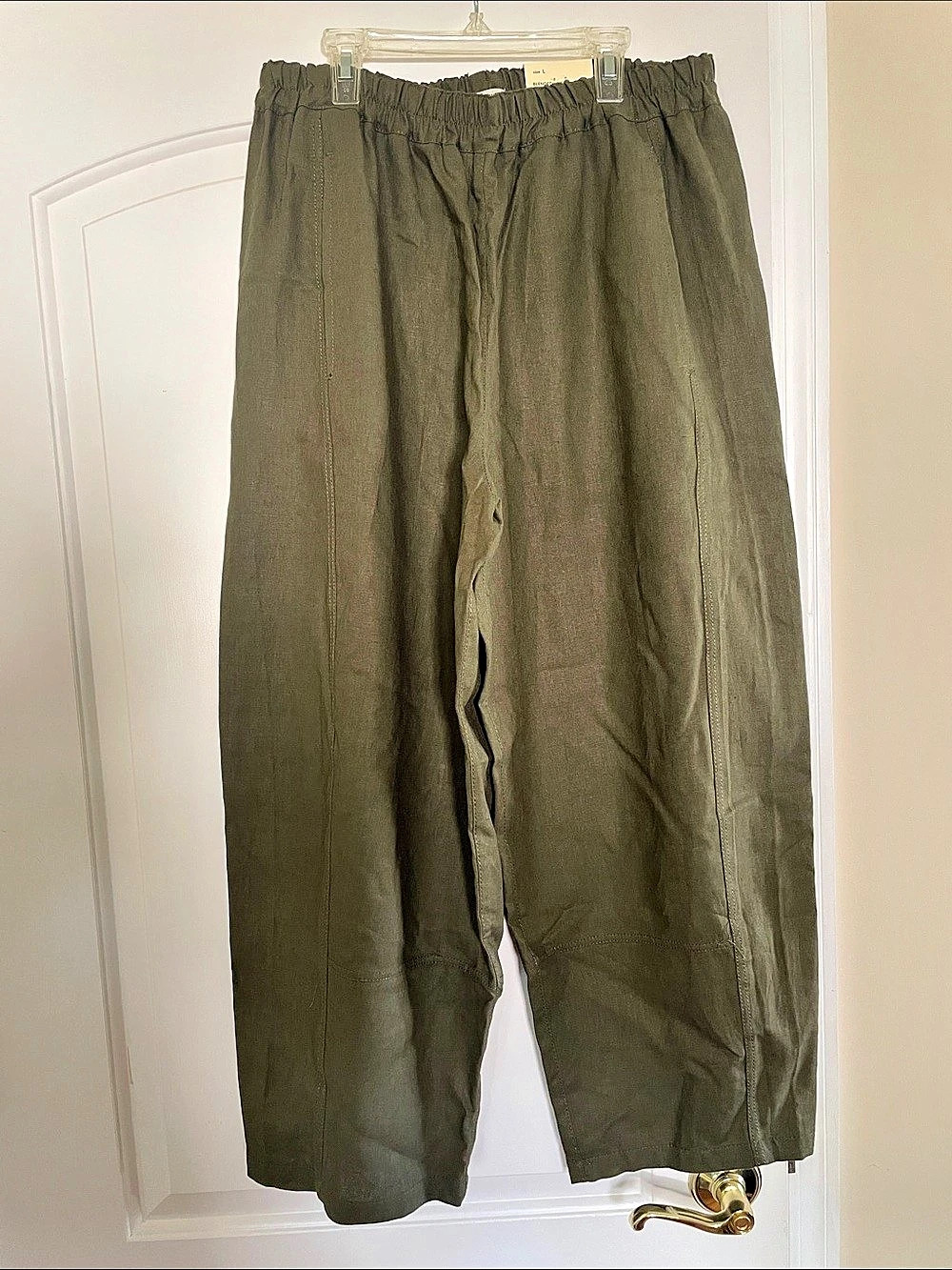 Max Studio Blended Linen Barrel Leg Trousers Wide Leg Green Large NWT